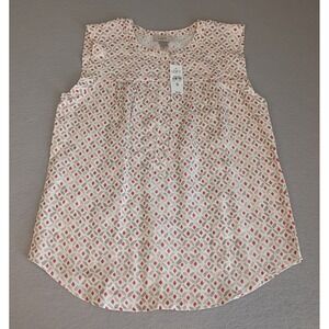 Ann Taylor LOFT Sleeveless Blouse Tunic Womens S White Tan Pink Print Top NWT
